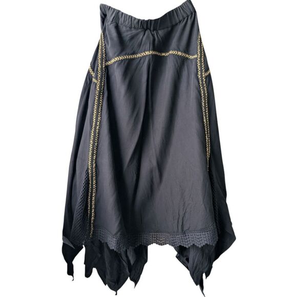 Ixiah Black and Gold Asymmetrical Handkerchief Hem Twirly Midi Skirt Size M - Picture 9 of 14